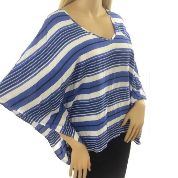 NWT Nordstrom x Karen Kane Angel Flutter Sleeve Blue White Black Striped Top - Picture 3 of 6